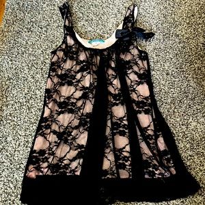 black lace tank top with pink cami underneath!